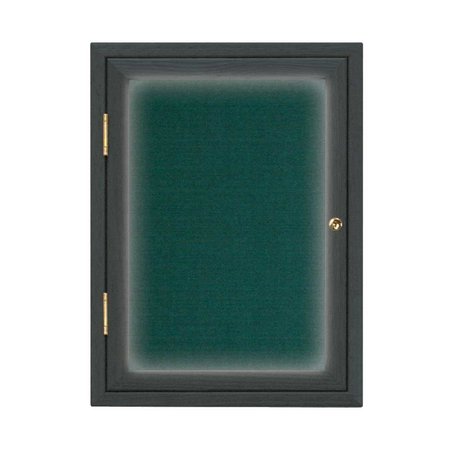 UNITED VISUAL PRODUCTS Single Door Enclosed Radius EZ Tack Board, 36"x36", Header, Black/Black UV7012EZ-BLACK-BLACK